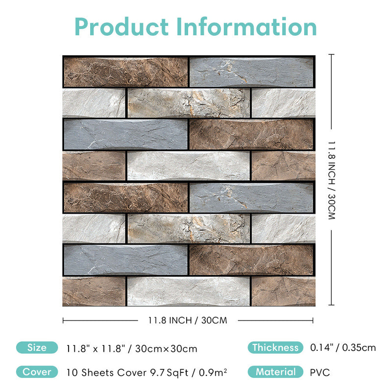 3D Brown and White Stone Peel and Stick Wall Tile