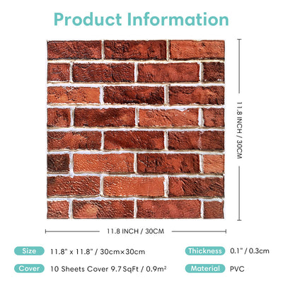 3D Classical Red Brick Peel and Stick Wall Tile