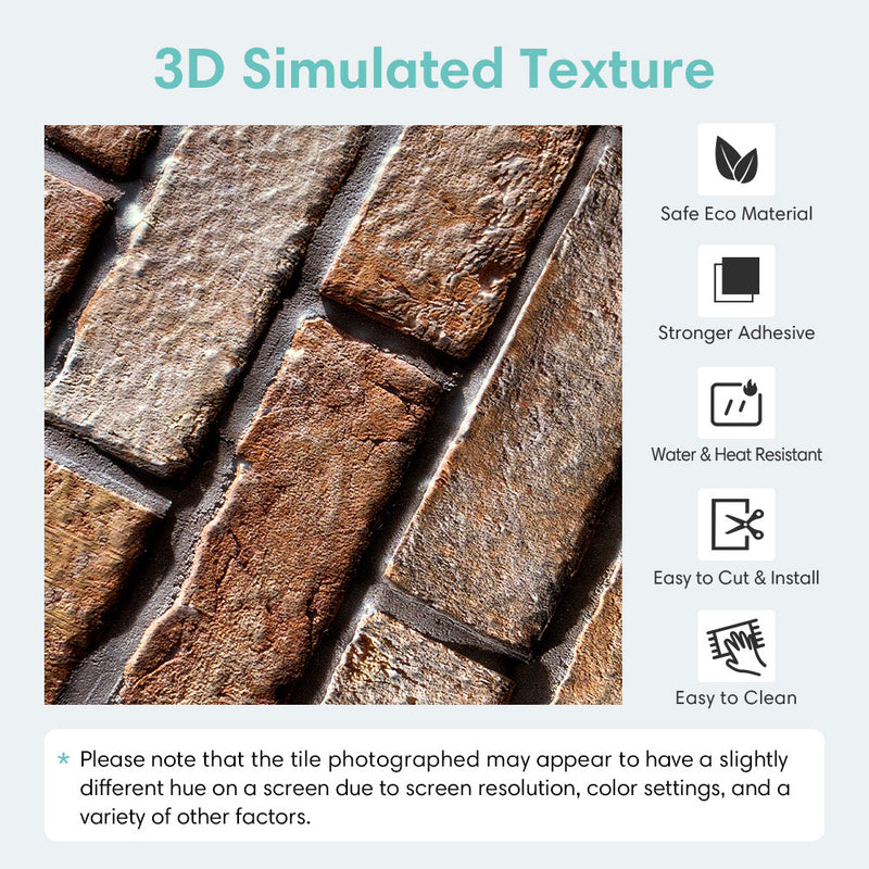 3D Dark Brown Brick Peel and Stick Wall Tile