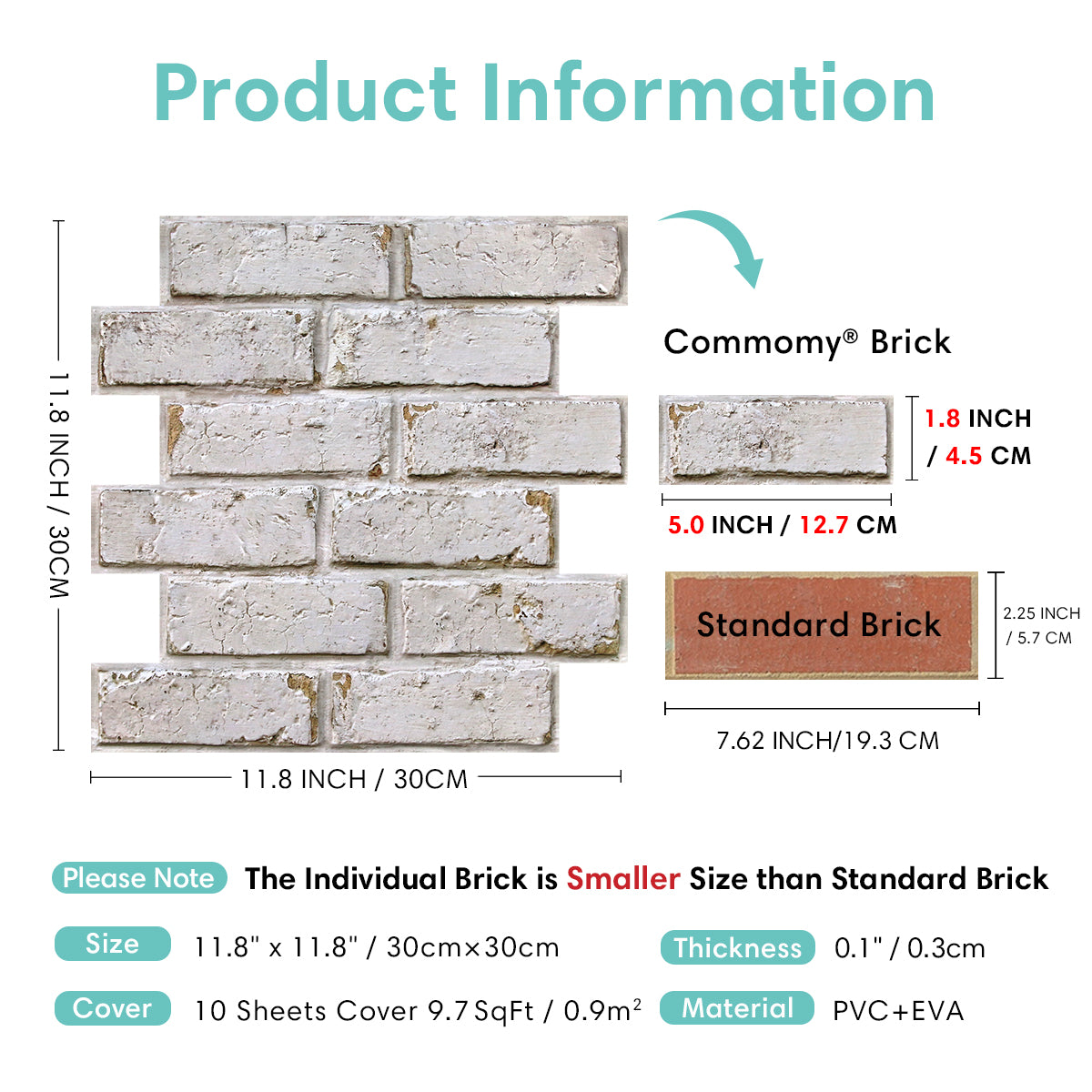 3D Distressed White Brick Peel and Stick Wall Tile – Commomy