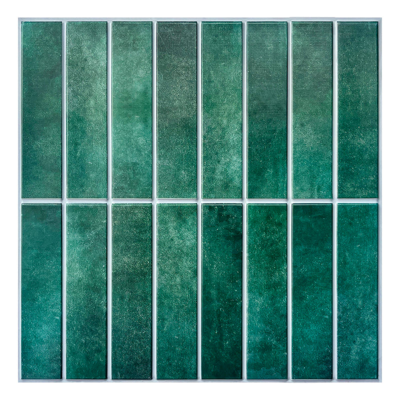 3D Green Matt Straight Linear Mosaic Peel and Stick Wall Tile – Commomy