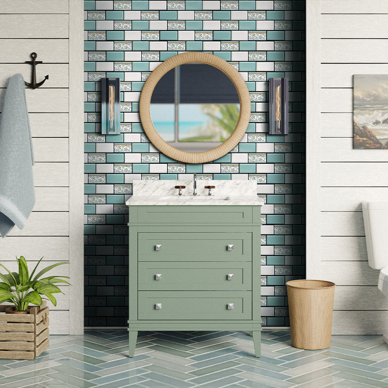 3D Green and White Mosaic Peel and Stick Wall Tile