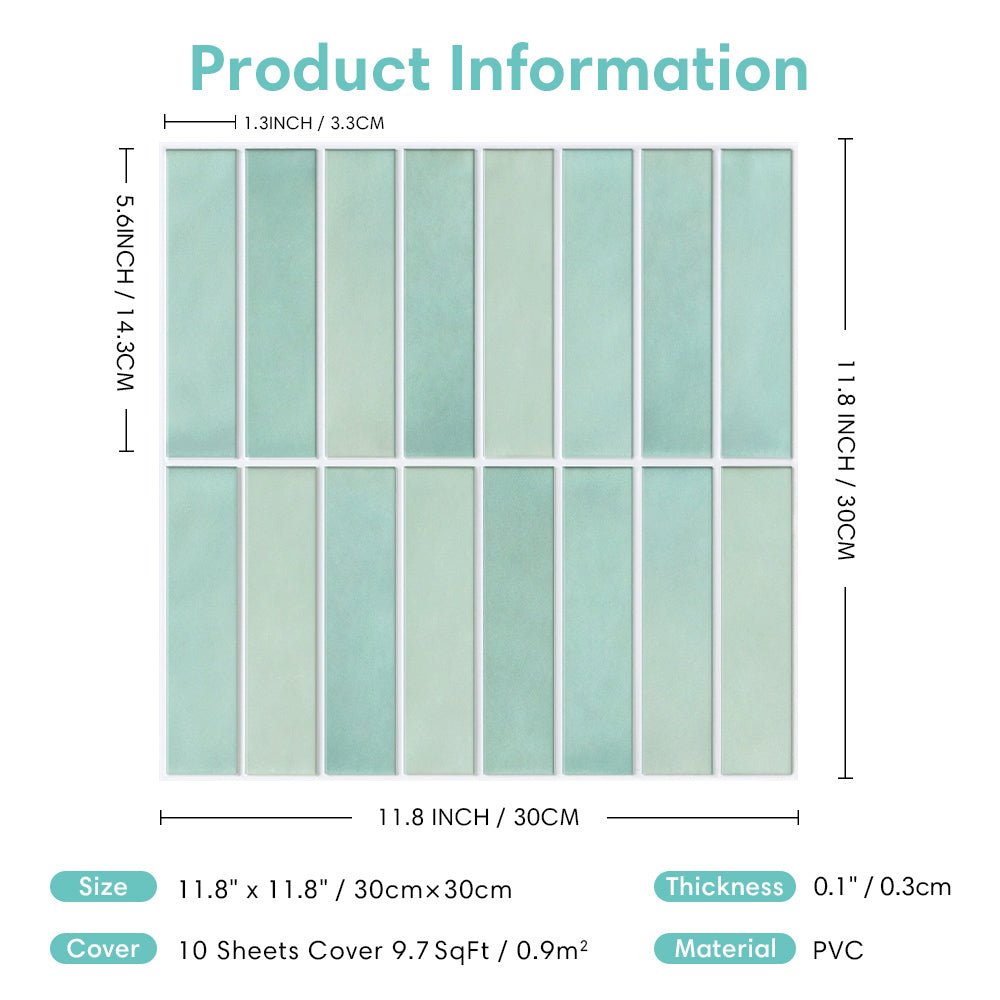 Tile Size Gradient 3D Light Green Gradient Linear Mosaic Peel and Stick Wall Tile – Commomy