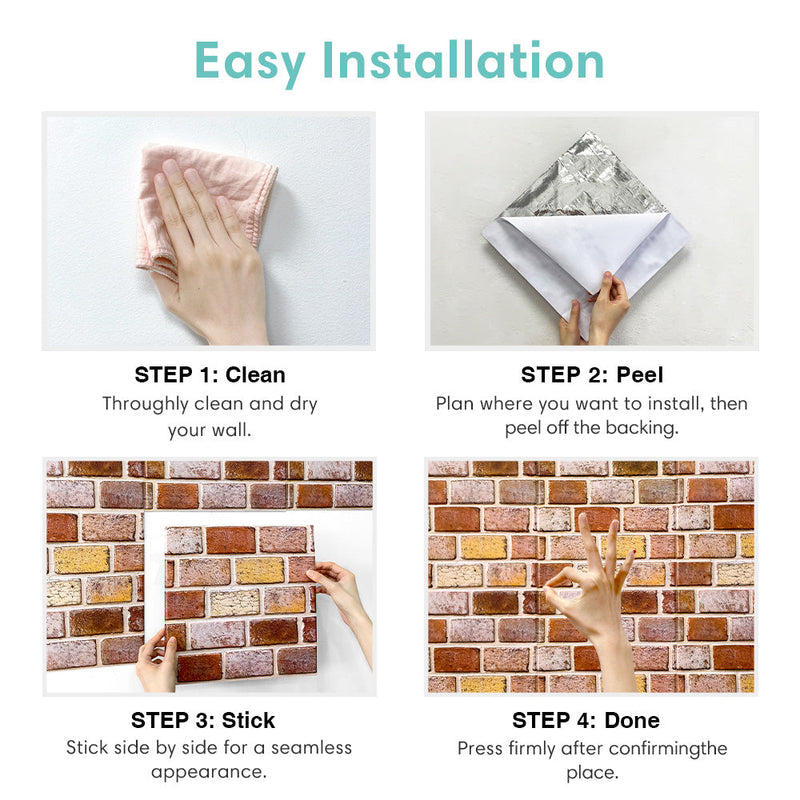 commomy 3D Tan Brick Peel and Stick Wall Tile
