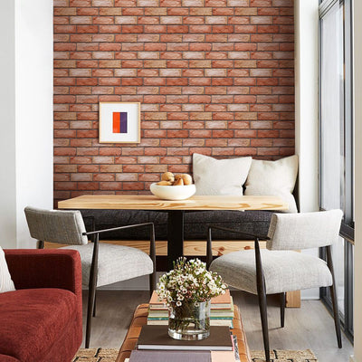 3D Red Brick Texture Peel and Stick Wall Tile