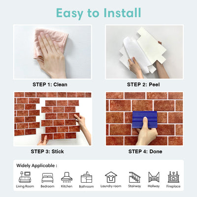 3D Red Ceramic Brick Peel and Stick Wall Tile – Commomy