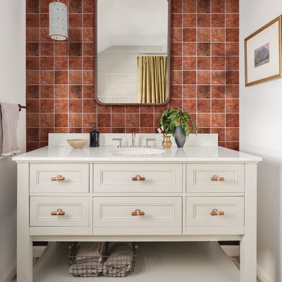 3D Red Ceramic Square Peel and Stick Wall Tile