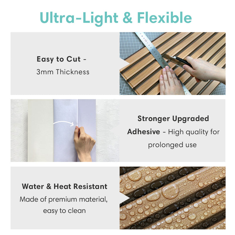 3D Slat Wood Wall Panels Peel and Stick -Large Size – Commomy