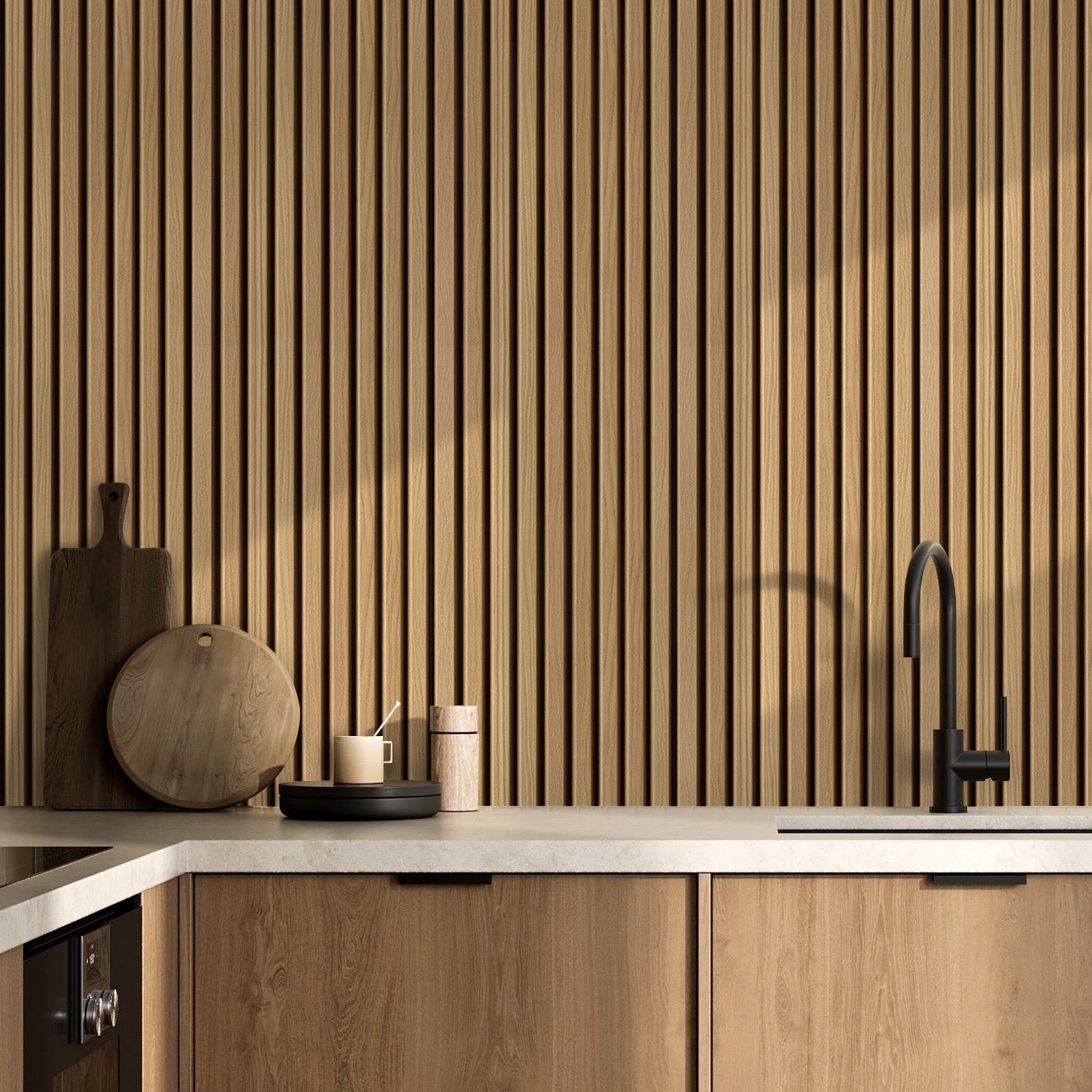 3D Slat Wood Wall Panels Peel and Stick -Large Size – Commomy