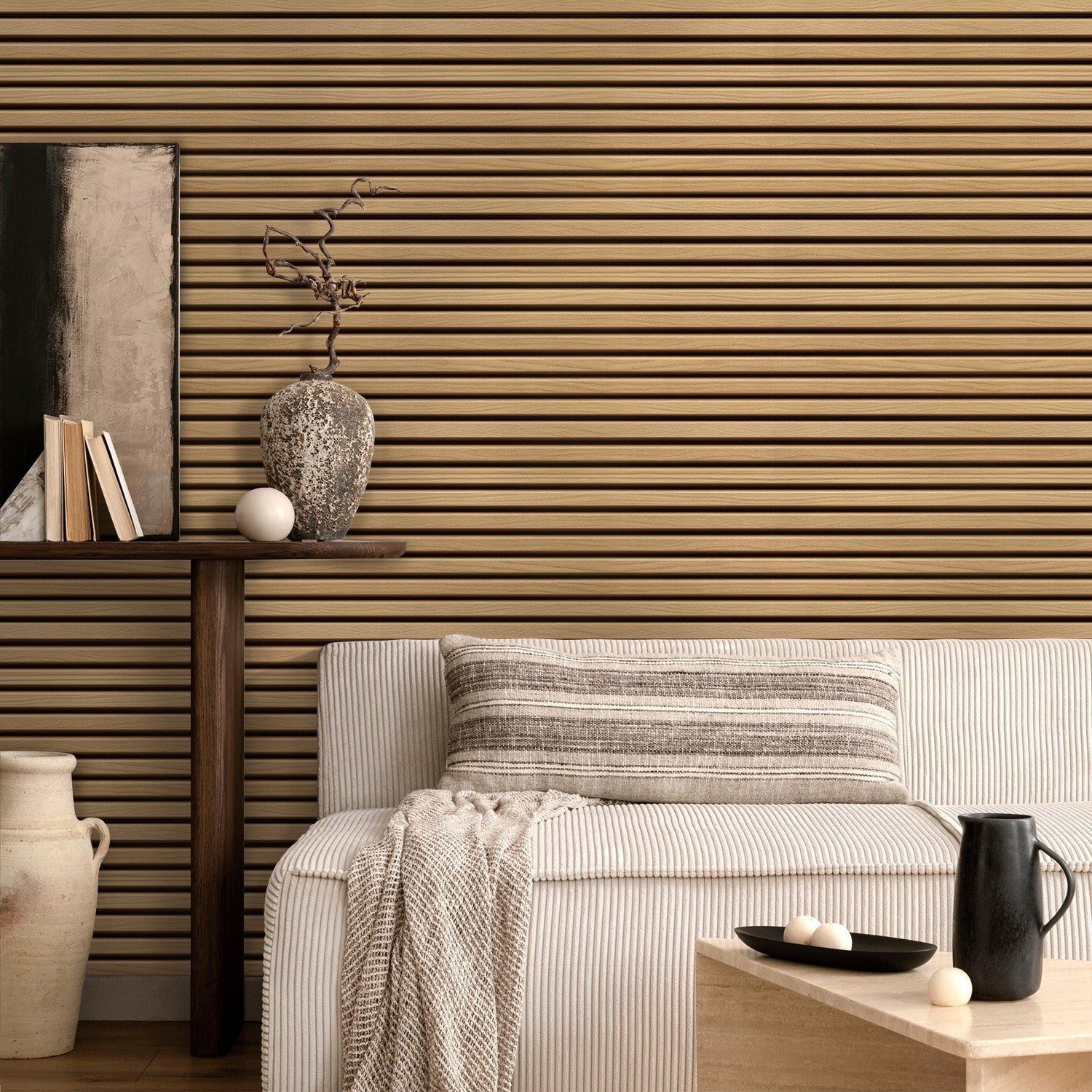 3D Slat Wood Wall Panels Peel and Stick -Large Size – Commomy