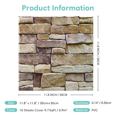 3D Vintage Brown Stone Peel and Stick Wall Tile