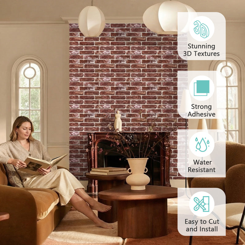 3D Vintage Red Brick Peel and Stick Wall Panels – Commomy