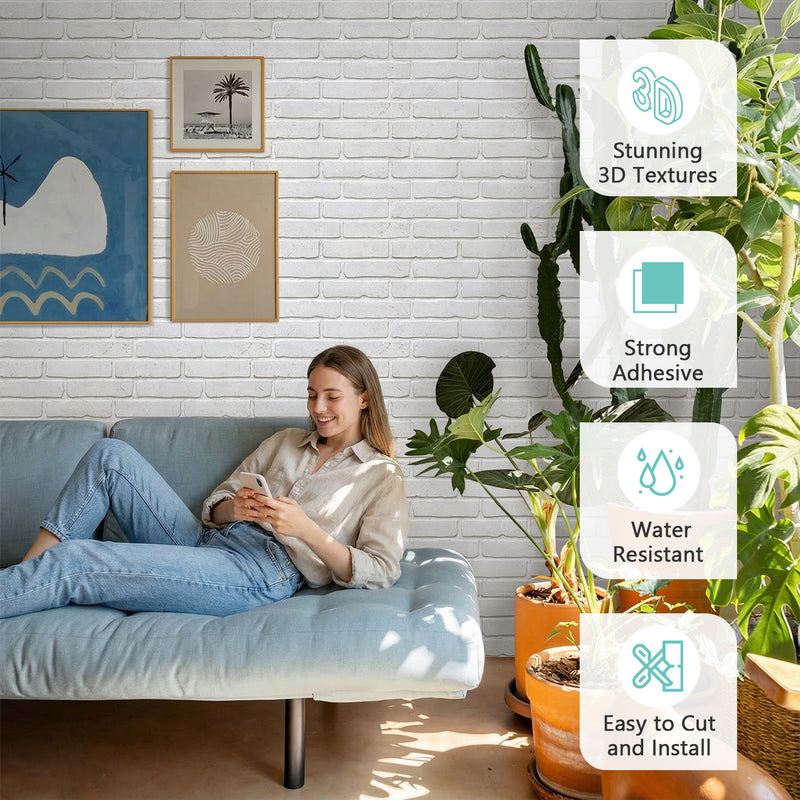 3D White Brick Peel and Stick Wall Panels – Commomy
