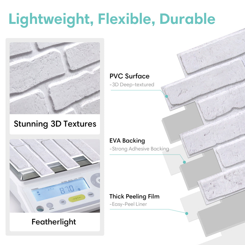 3D White Brick Peel and Stick Wall Panels – Commomy