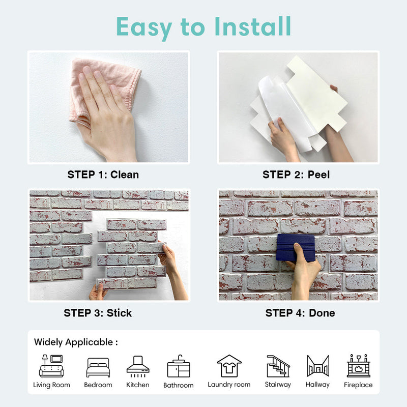 3D Whitewash Brick Peel and Stick Wall Tile – Commomy
