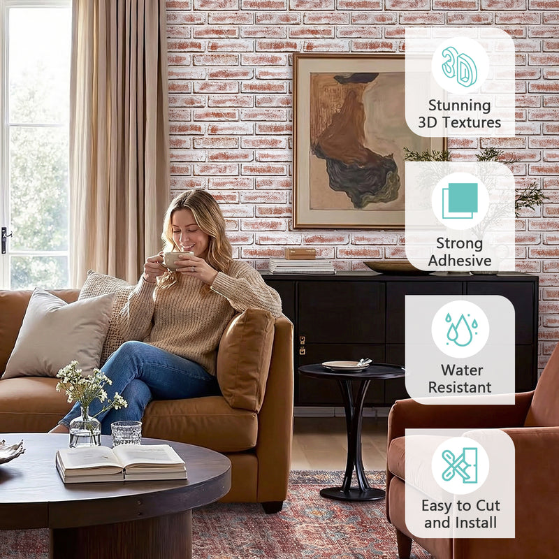 3D Whitewashed Brick Peel and Stick Wall Panels – Commomy