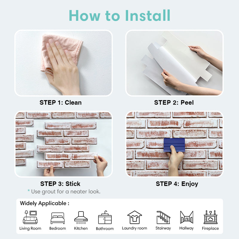 3D Whitewashed Brick Peel and Stick Wall Panels – Commomy