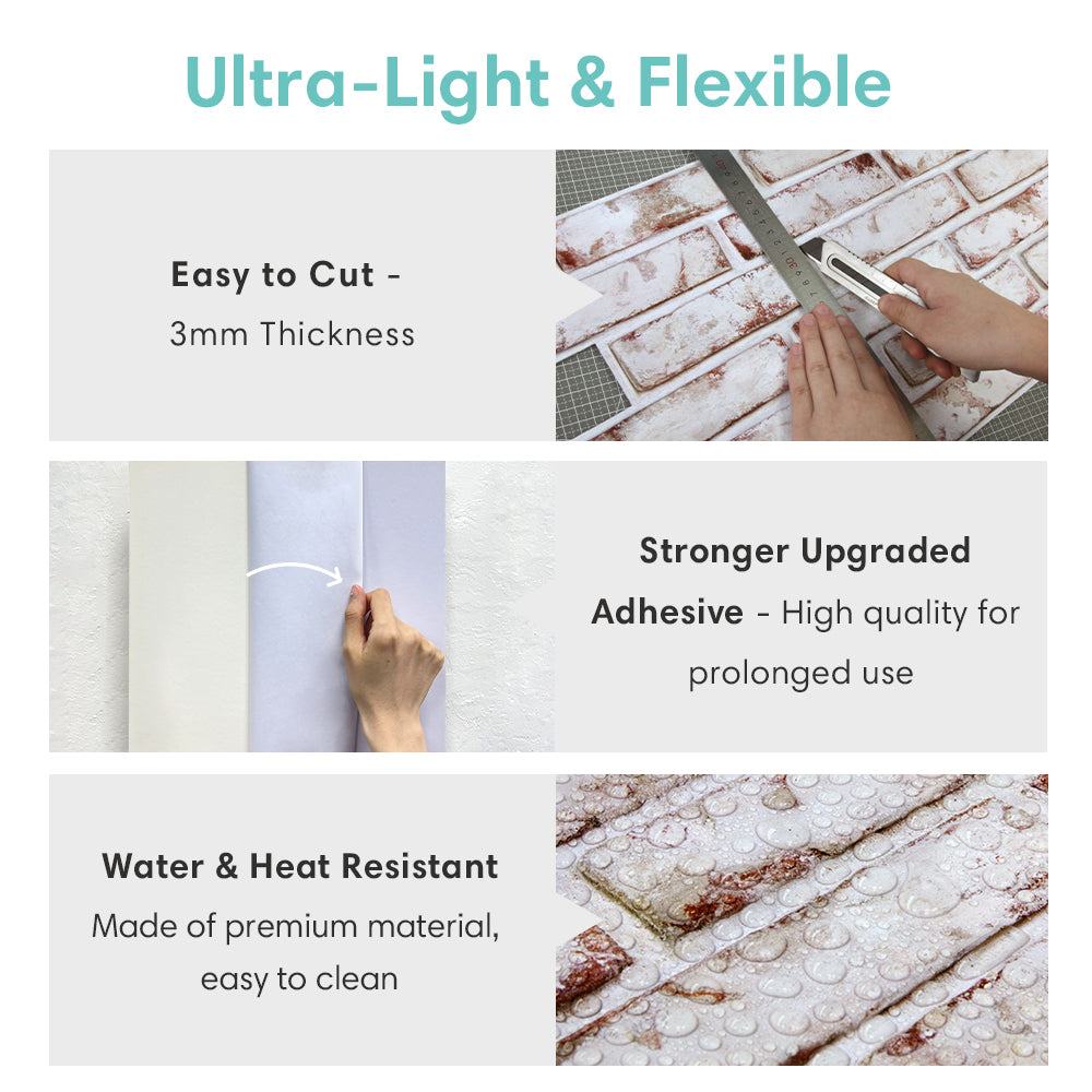3D Whitewashed Brick Wall Panels Peel and Stick -Large Size – Commomy