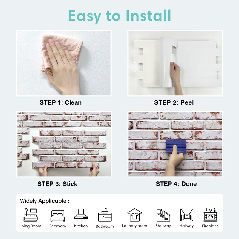 3D Whitewashed Brick Wall Panels Peel and Stick -Large Size – Commomy