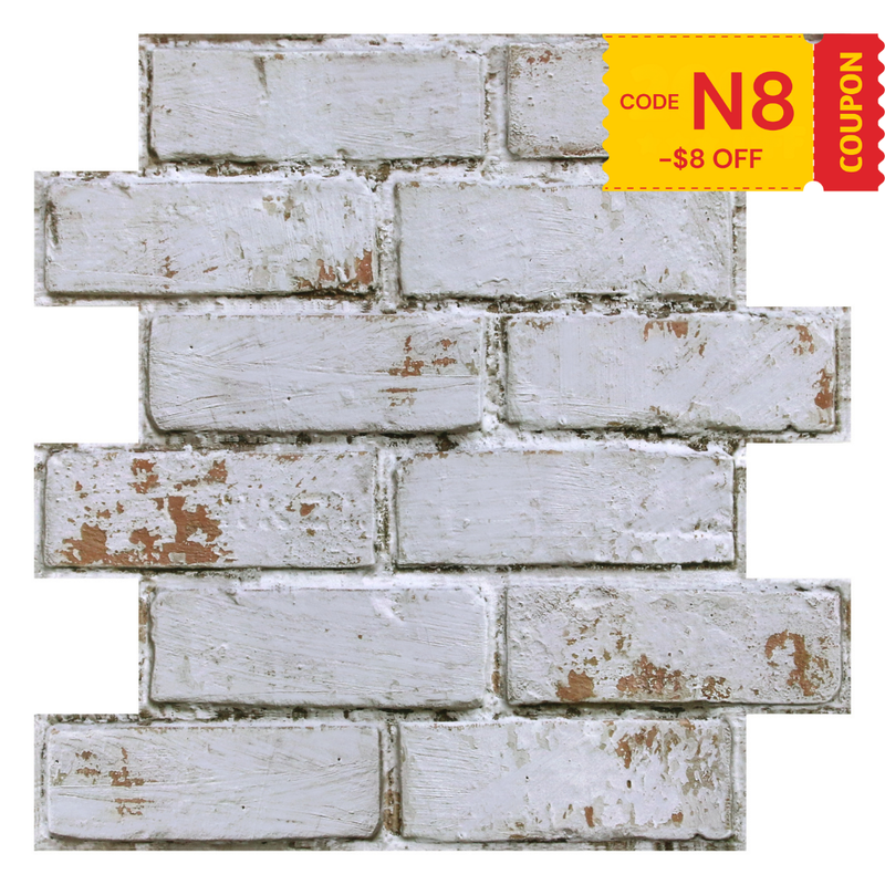 3D Weathered White Brick Peel and Stick Wall Tile