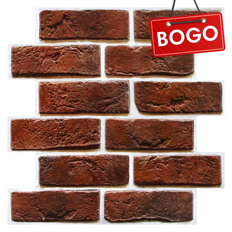 3D Rustic Deep Red Brick Peel and Stick Wall Tile