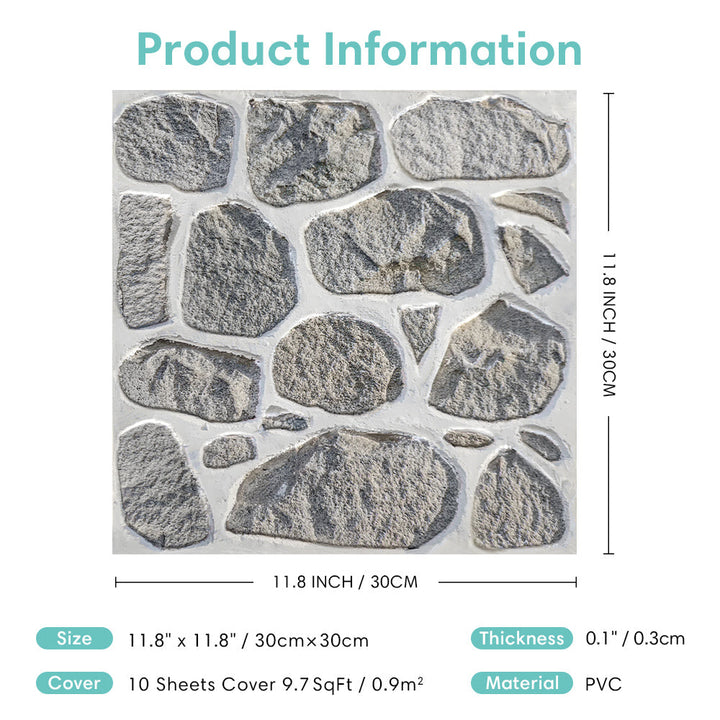 3D Grey Rock Stone Peel and Stick Wall Tile – Commomy