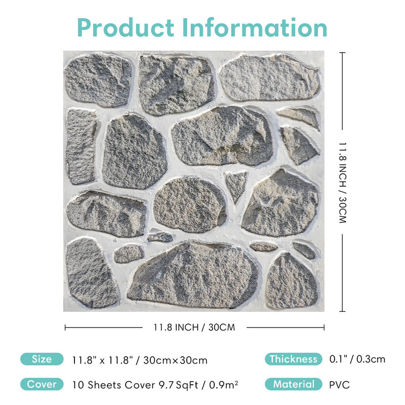3d Grey Rock Stone Peel and Stick Wall Tile_Commomy Decor