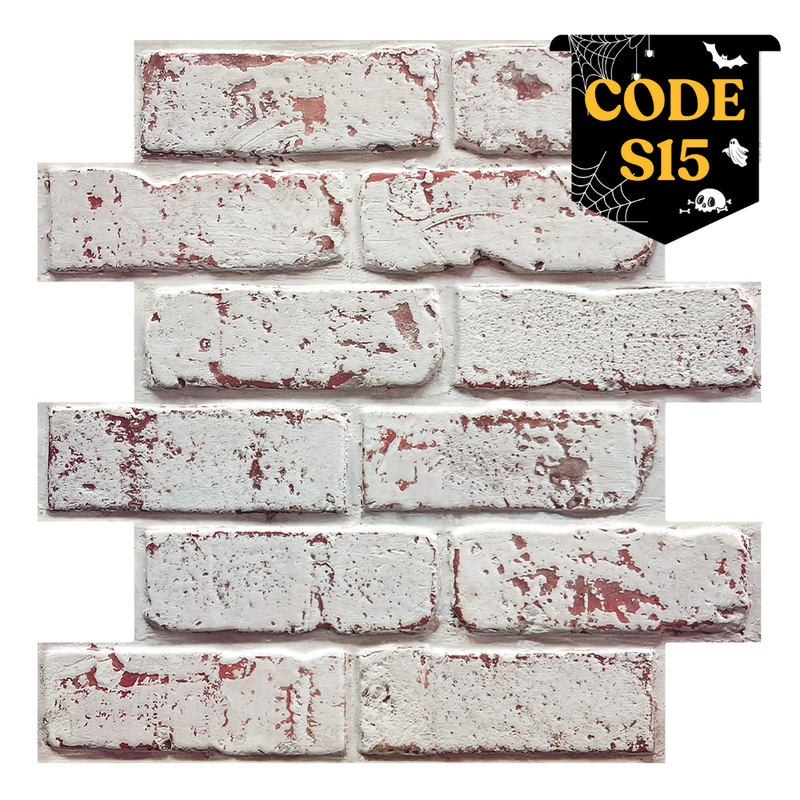 3D-Wandfliese aus weiß getünchtem Ziegelstein zum Abziehen und Aufkleben