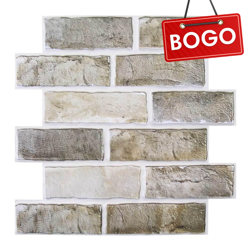 3D Brown-Gray Brick Peel and Stick Wall Tile