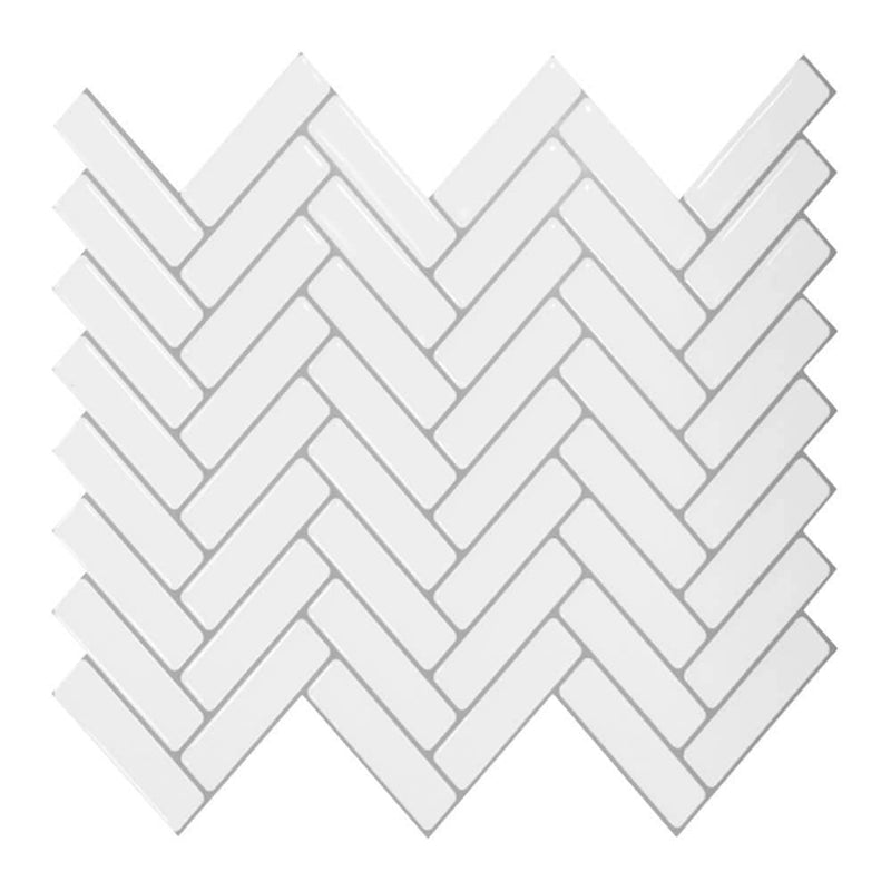 White Herringbone Backsplash Peel and Stick Tile - Thicker Design