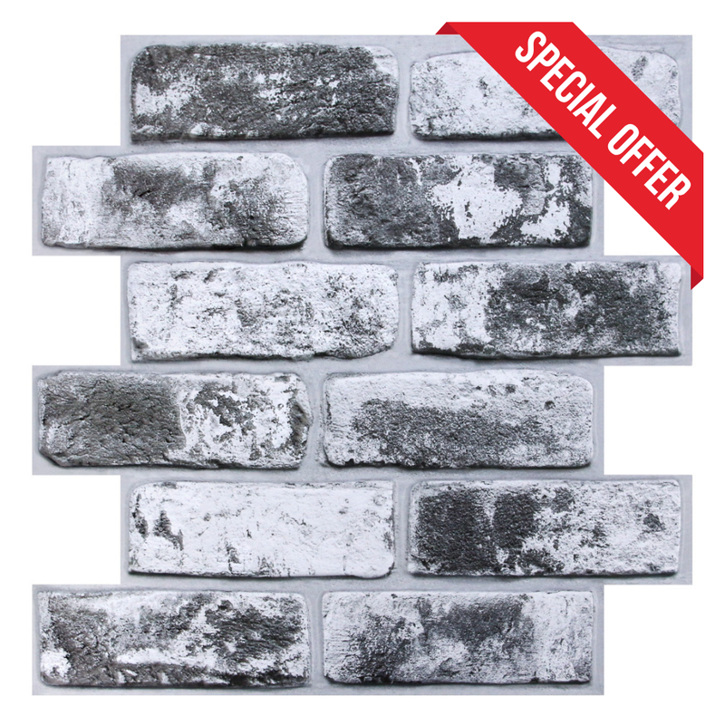 3D Dark Gray Whitewash Brick Peel and Stick Wall Tile