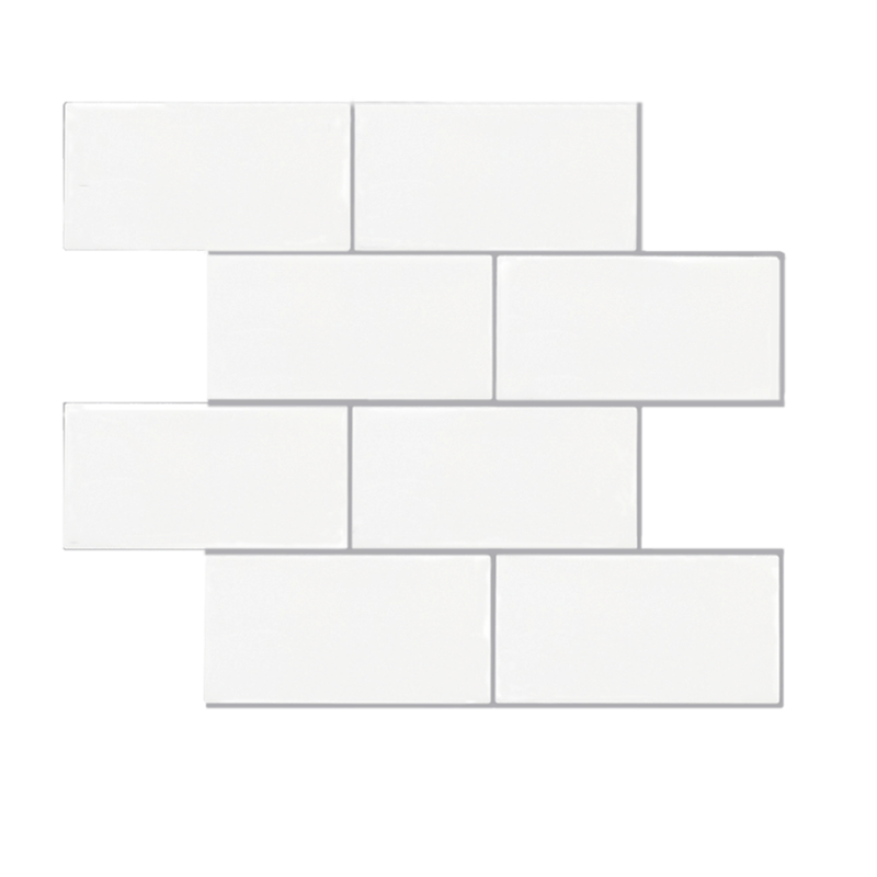 White Subway Peel and Stick Backsplash Tile with Grey Grout - Thicker Design