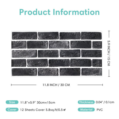 Gray Brick Peel and Stick Tile Stickers