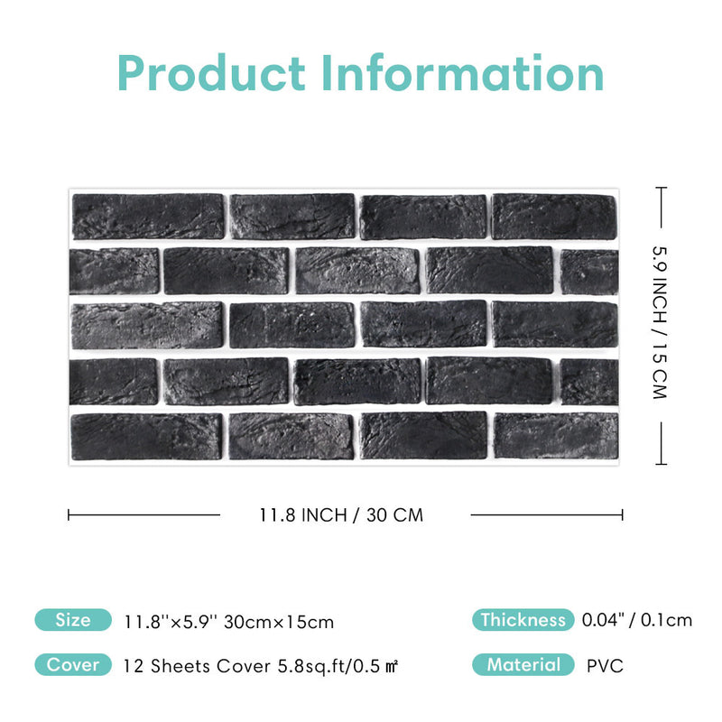 Gray Brick Peel and Stick Tile Stickers