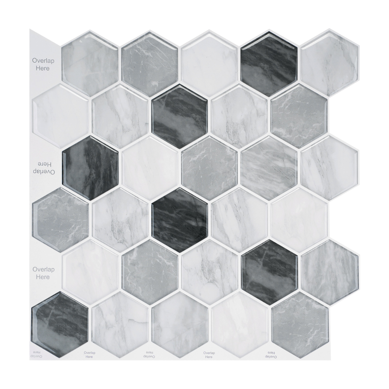 Grey Marble Hexagon Peel and Stick Backsplash Tile