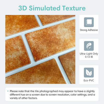 3D Ceramic Orange Brick Peel and Stick Wall Tile