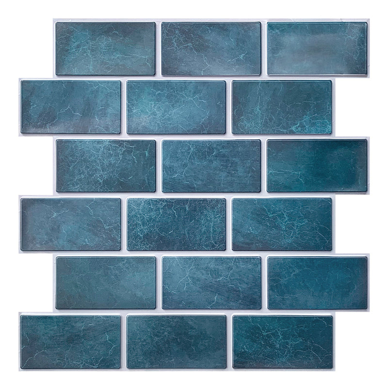 Azulejo de pared de ladrillo de cerámica azul pavo real 3D Peel and Stick