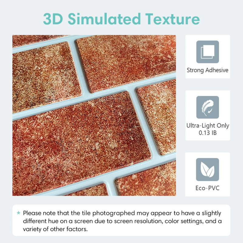3D Red Ceramic Brick Peel and Stick Wall Tile