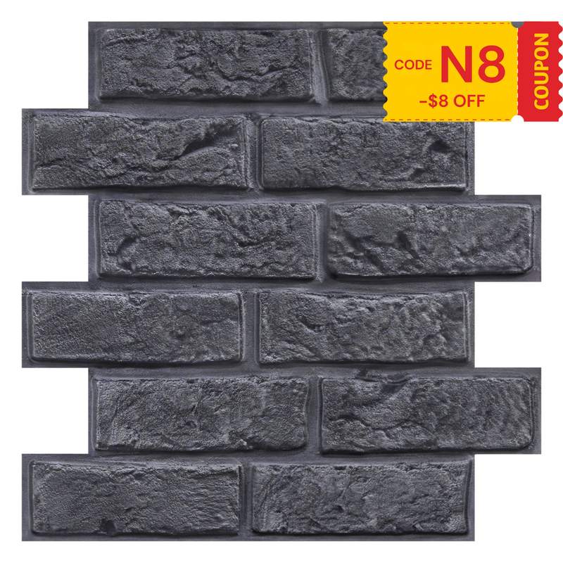 3D Black Brick Peel and Stick Wall Tile