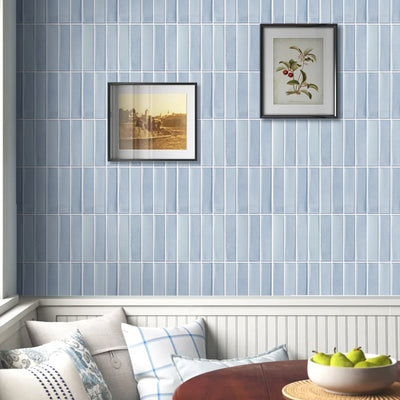 Azulejo de pared de mosaico lineal recto mate azul claro 3D Peel and Stick