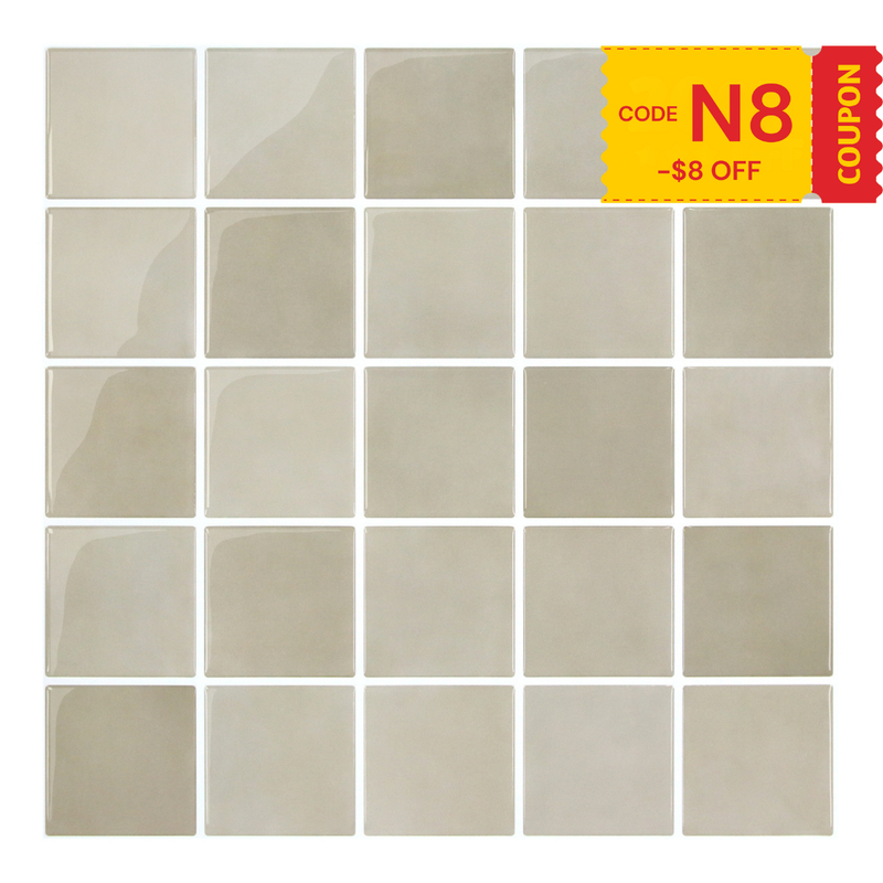 Greige Square Peel and Stick Backsplash Tile - Thicker Design