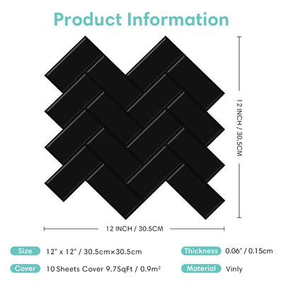Black Herringbone Peel and Stick Tile Backsplash - Thicker Design