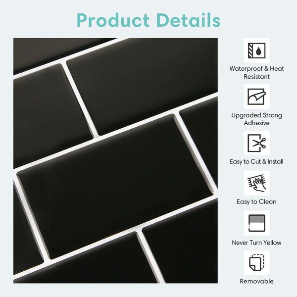 Classic Subway Black Peel and Stick Backsplash Tile – Commomy