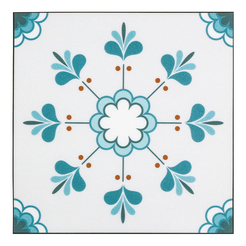 Blue And White Flower Peel and Stick Vinyl Floor Tile Sticker_Commomy Decor