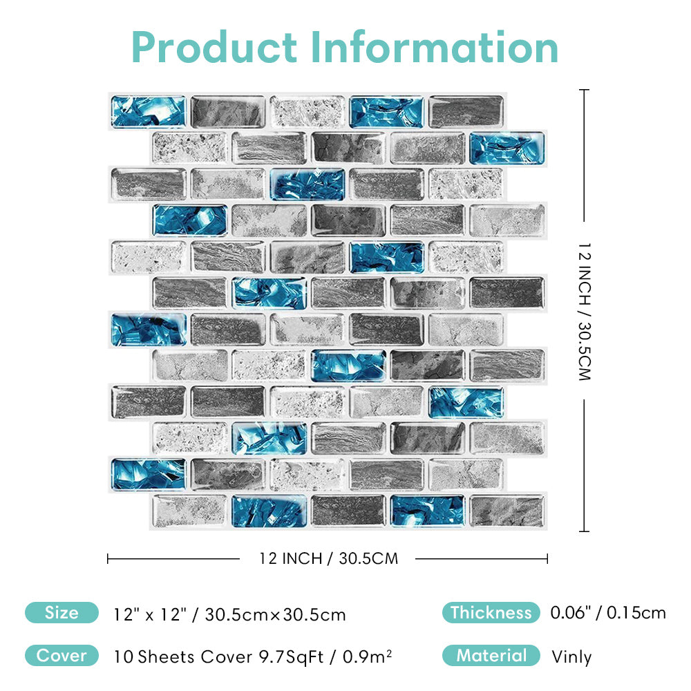 Stickers Adhésifs Mosaicowall Pour Cuisine - Carreaux Hexagonaux Bleu Océan, Effet 3D - 11,8 X 12,1 Pouces