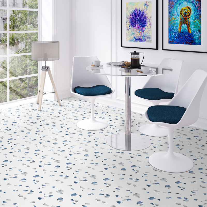 Blue and Grey Terrazzo Peel and Stick Vinyl Floor Tile Sticker – Commomy