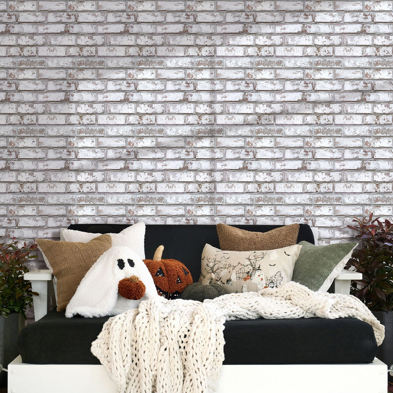 3D Rustic Whitewash Brick Peel and Stick Wall Tile