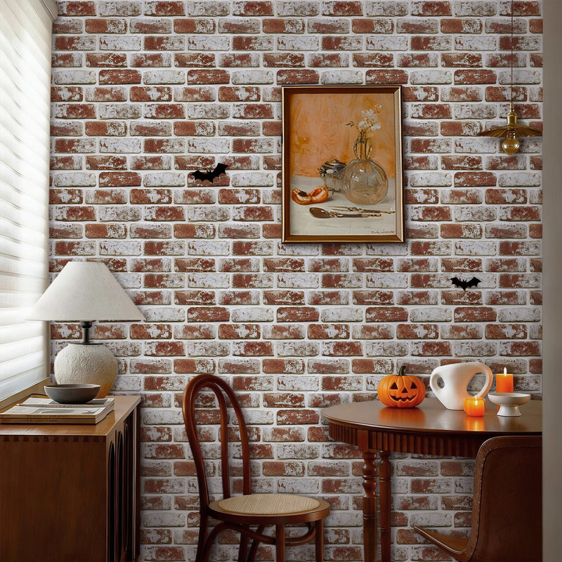 3D Vintage Red Whitewash Brick Peel and Stick Wall Tile