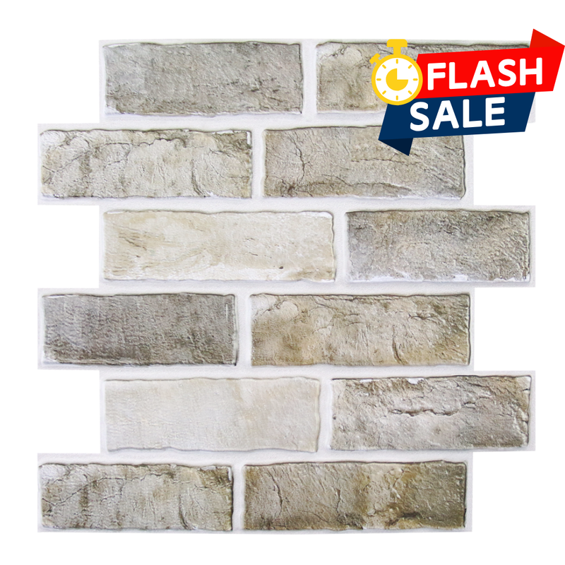 3D Brown-Gray Brick Peel and Stick Wall Tile