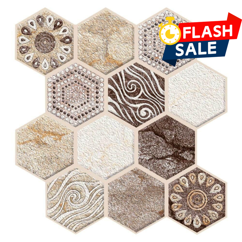 3D Brown Tone Hexagon Boho Peel and Stick Wall Tile